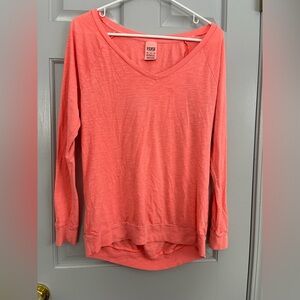 PINK Victoria's Secret Coral Long Sleeve V-Neck Top